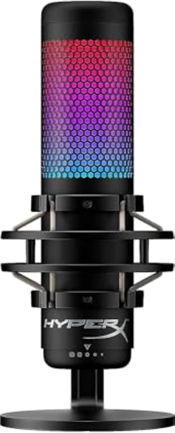 HyperX QuadCast S – RGB USB Condenser Microphone for PC PS4 PS5 and Mac Anti-Vibration Shock Mount 4 Polar Patterns Pop Filter Gain Control Gaming Streaming Podcasts Twitch YouTube Discord