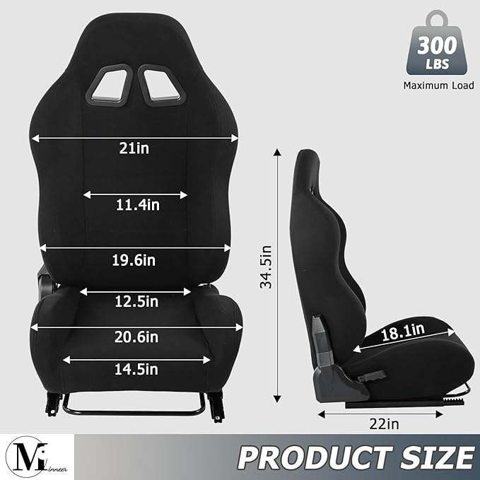 Minneer Dual Lock Slide Racing Seat Load 300 Pounds Adjustable Angle Comfortable Ergonomics Large Tall seat Flight Racing Gaming Chair Fit for Most Racing Simulatior Cockpit On The Market (Black)