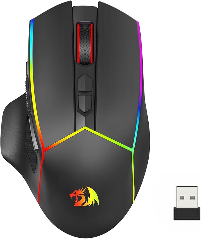 Redragon Axe M814 Programmable Wireless Gaming Mouse with RGB Streaming Lights 8 programmable Buttons max 8000DPI15G AccMultifunctional Software Ergonomic Design