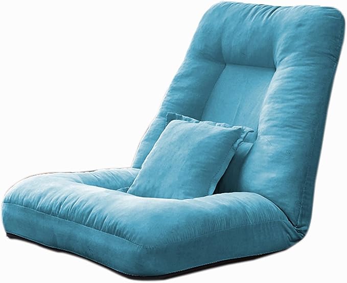 Floor Chair Back Support Folding Sofa Adjustable Positions Padded Lazy Sofa with Pillow Breathable Floor Gaming Chair for Reading Bedroom(Blue)