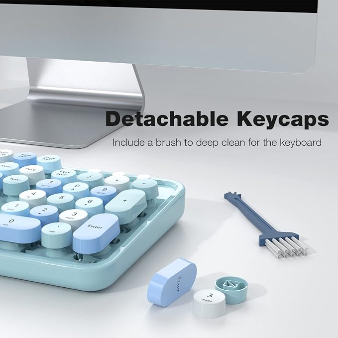 KNOWSQT Wireless Keyboard and Mouse Combo Blue 104 Keys Full-Sized 2.4 GHz Round Keycap Colorful Keyboards USB Receiver Plug and Play for Windows Mac PC Laptop Desktop