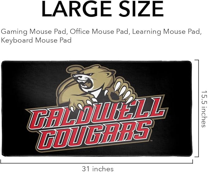 Caldwell University Cougars Primary Logo Large Gaming Mouse Pad Desk Mat with Stitched Edges Non-Slip Base for Gamer Home and Office 31.5 x 15.7