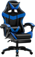 Video Game Chairs with Footrest Gamer Chair for Adults Leather Swivel Gaming Chair 350Lb Capacity Reclining Computer Chair with Headrest and Lumbar SupportBlueHeight 109119CM