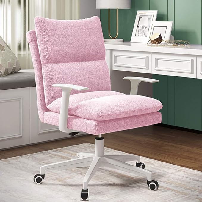Katzowen Office Computer ChairHome Leisure Computer Chair Comfortable backrest Removable Soft Bag and armrest Gaming Chair Not tiltable Heavy Nylon feet Load-Bearing 120kg (Color : Pink)
