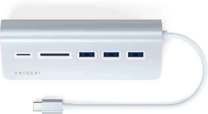 Satechi USB C Hub for Desktop USB C Hub with 3 USB-A 3.0 Data Ports Micro/SD Card Readers USBC Hub for MacBook Air/Pro M5/M4 Dell HP Surface Lenovo - Silver