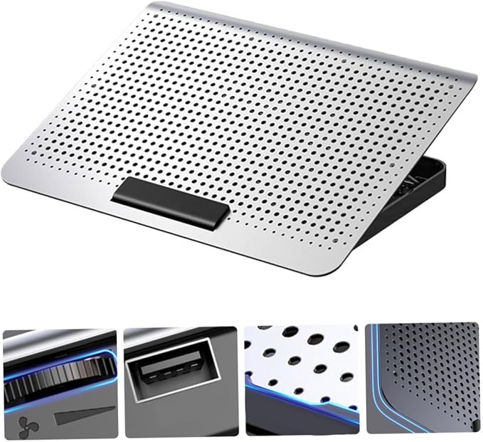 Adjustable Laptop Cooler Rack Level Height Stand Sturdy Aluminum Cooling Pad for Ergonomic Viewing and Neck Relief Computer Rack for Gaming and Video Use