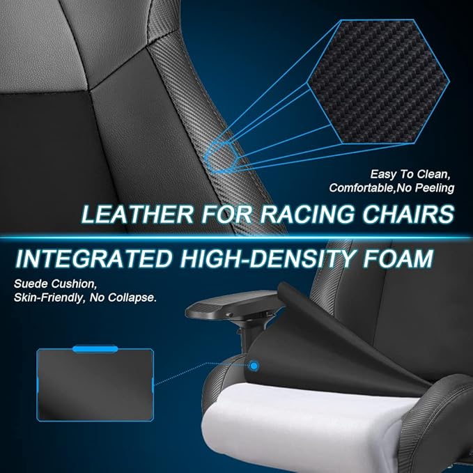 Generic Ergonomic Gaming ChairAdjustable Office Computer Chair with Lumbar SupportTall Back Swivel Chair with Headrest and ArmrestComfortable Reclining Video Desk Chair with Suede Padded Sea