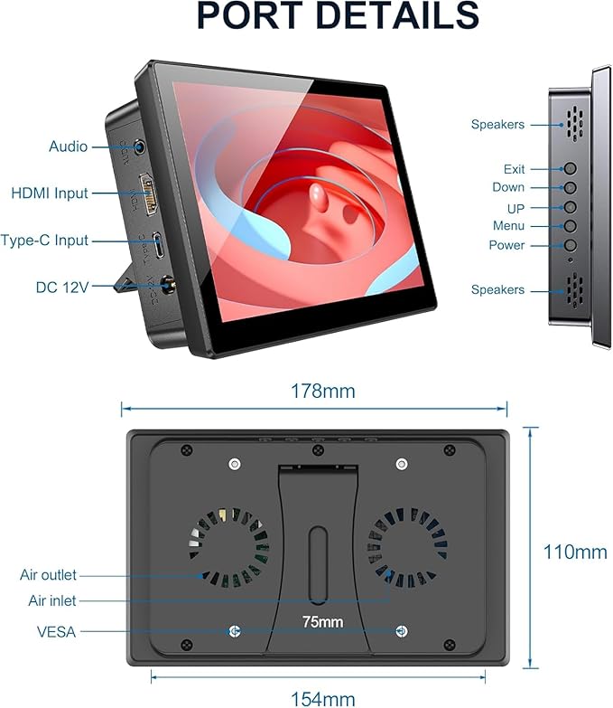 7 Inch Touchscreen for Raspberry Pi5-Point 1024 * 600 IPS touchscreen Portable Monitor with HDMI Interface Dual-Speaker for Raspberry Pi 5/4B/3B+/3B/B+ Jetson Nano Win11/10/8/7(7'' 1024*600-a)..