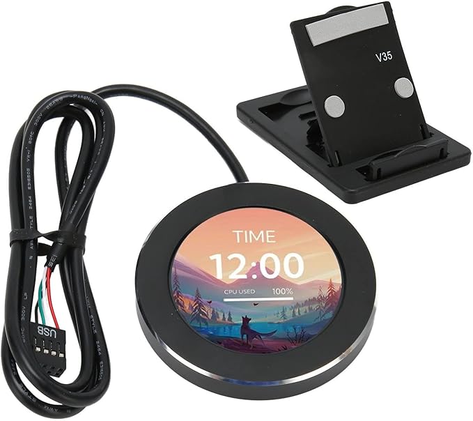 Liquid Cooler LCD Screen - 2.1in Round Secondary Computer Screen 480x480 Watercooler Screen Multi Functional for Desktop Chassis