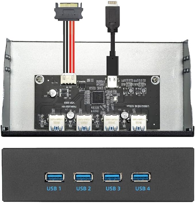 Xiwai 10Gbps 4 Ports HUB Front Panel USB 3.1 Type-A &amp Type-C to Motherboard Type-E Connector Cable 10Gbps for 5.25 CD-ROM Bay Tray