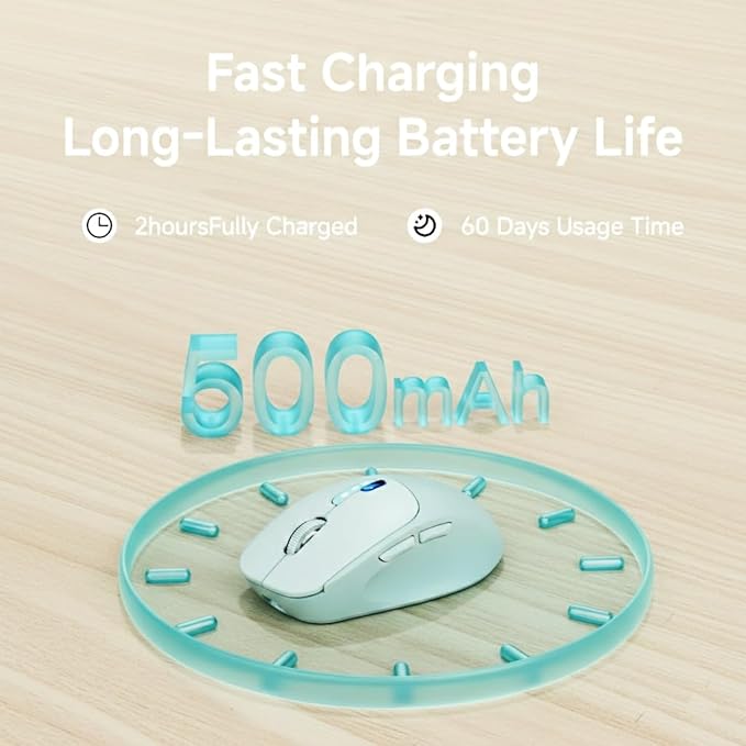 EWEADN Q5 Wireless Mouse Bluetooth &amp 2.4G Quiet Computer Mouses with Battery Level Display 1600 DPI Ergonomic Office Mouse 6 Button Portable Cute Computer Mouse for Laptop/PC/Mac - Blue
