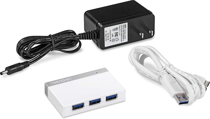 TRENDnet 4-Port USB 3.0 Ultra-Mini Hub 1M (3ft. USB 3.0 Cable) Up to 5Gbps Power Adapter Included Plug &ampPlay Backwards Compatibility with USB 2.0/USB 1.1 TU3-H4