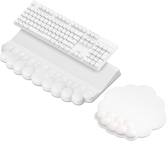 Cloud Wrist Rest for Keyboard and Mouse for Desktop PU Leather Cloud Computer Keyboard Stand with Mouse Pad Key Board Wrist Support Riser Angle Adjustable Arm Rest(White)