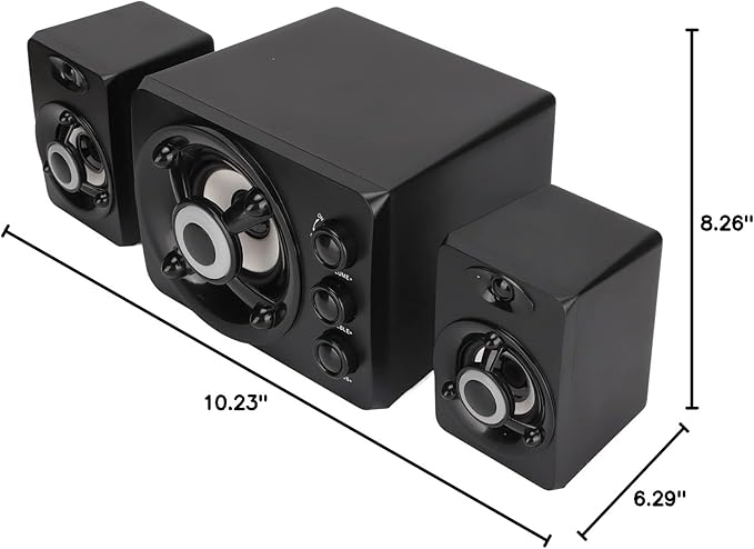Wired Subwoofer Speakers Plug Play 2.1 USB Powered Stereo Multimedia Speaker with RGB LED Light for PC Laptop 3 Volume Control Knobs (New Version of Black)