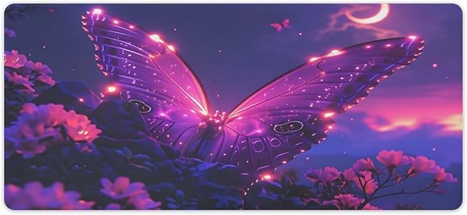 Purple Butterfly Mouse Pad Large Desk Mat Extended Keyboard Mouse Pad with Non-Slip Base and Stitched Edge Mouse Mat Desk Pad 36x16 Mouse Pads for Desk Home Office Gaming