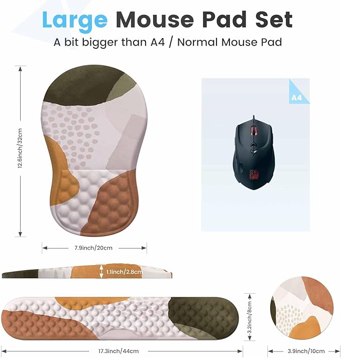 HAOCOO Ergonomic Mouse Pad with Wrist Rest and Keyboard Wrist Rest 3 PCS Computer Carpal Tunnel Mouse Pads for Desk with Coaster Set Memory Foam Keyboard Wrist Support for Laptop Office Boho Beige