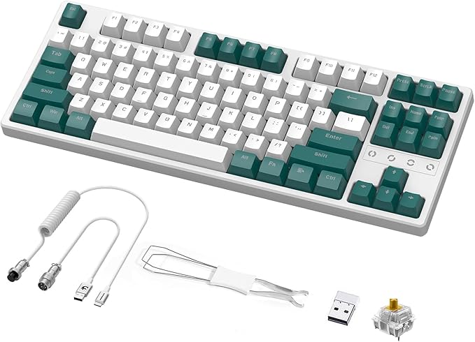 ZIYOU LANG K87 Wireless Gaming Mechanical Keyboard TKL 87 KeysTriple Mode 2.4GHz/BT 5.0/Coiled Keyboard Cable RGB Backlit Hot Swap Keyboard 3000mAh Battery Linear Yellow Switch for Win/Mac/Linux