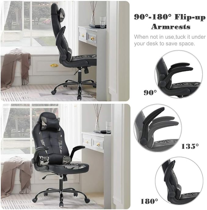 Gamer Chair Ergonomic Gaming Chairs for Adults High Back Desk Chair Computer Chair with Lumbar Support Headrest Adjustable PU Leather Rolling Swivel Task Gamer Chairs for Adults