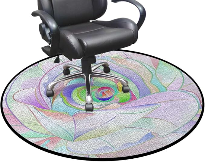 Pink Green Round Chair CushionFloor mat Hardwood Floor Protection mat for Office and Home Computer Chairs Tropical Exotic Flowers Watercolo Diameter 55 in