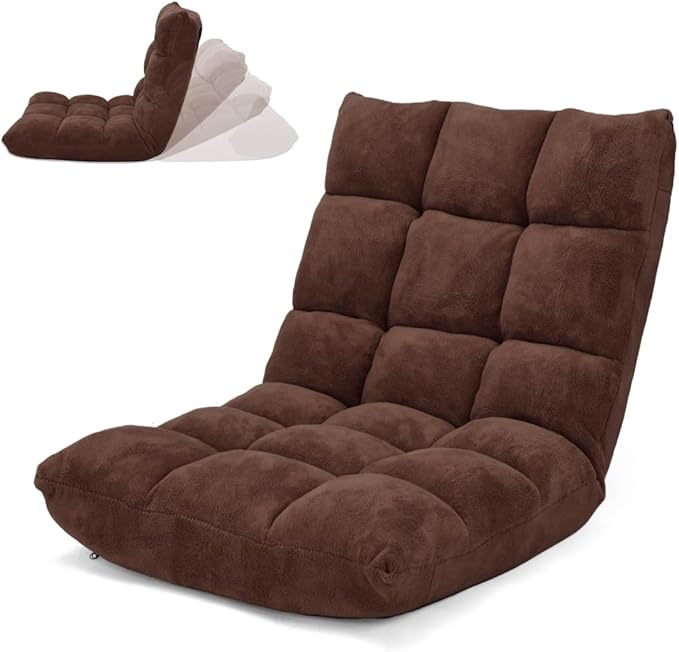 BETTARY Floor Chair with Back Support 14-Position Adjustable Lazy Floor Sofa with Memory Foam Padding Couch Recliner for Adults Folding Sleep Bed for Reading Meditating Gaming (Tan)