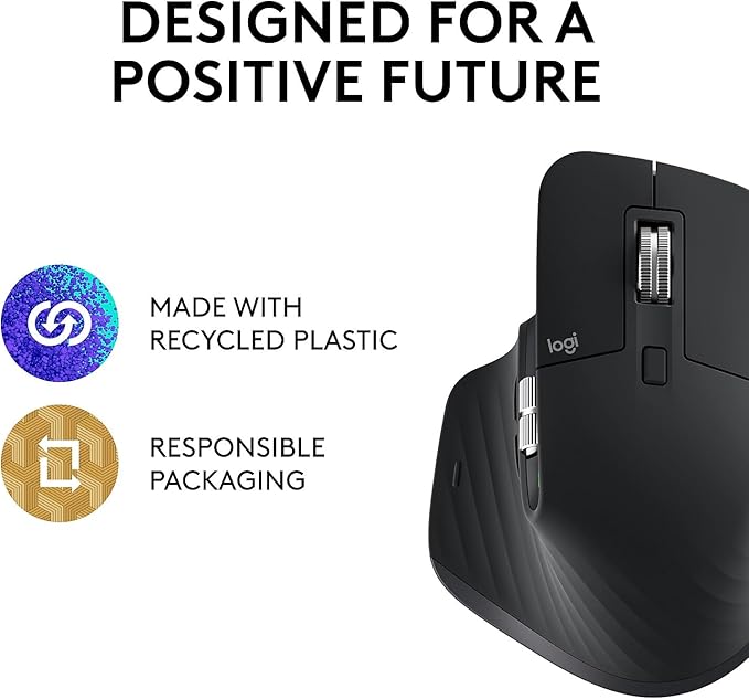 Logitech MX Master 3S - Wireless Performance Mouse with Ultra-Fast Scrolling Ergo 8K DPI Track on Glass Quiet Clicks USB-C Bluetooth Windows Linux Chrome (Black) (Renewed)