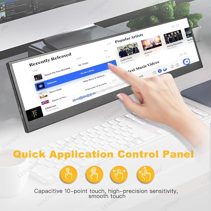 14.1 inch Temp Display Stretched Bar LCD Touch Strip Display USB C &amp HDMI 1920x550 IPS Sub Extender mini Wide Monitor for GPU CPU Data Monitoring PC Case