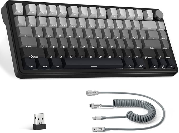ATTACK SHARK X85 Wireless Mechanical Gaming Keyboard with Knob Hot Swappable BT/2.4GHz/USB-C Side Print PBT Keycaps 75% Gasket Keyboard RGB Coiled Cable Linear White Jade Switch for PC/MAC/Win