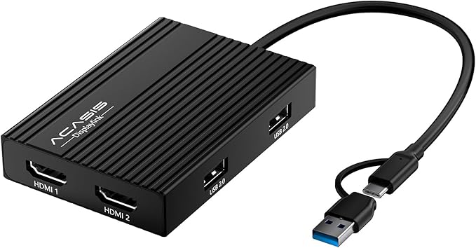 ACASIS USB C to Dual HDMI DisplayLink Adapter 4K@60Hz 2 HDMI &amp 3 USB-A Ports 100W PD Charging USB C DisplayLink Docking Station for Mac M1/M2/M3/WindowsUSB A/C to Dual Monitor Adapter (Black)