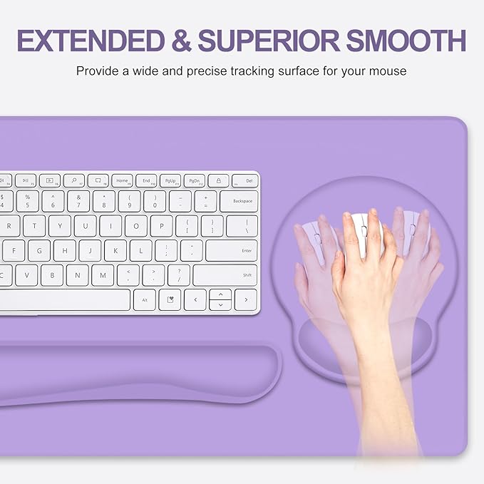 Mouse Pad Desk Pad Protector Keyboard Wrist Rest + Mouse Pad Wrist Rest +Coaster Large Gaming Mouse Pad for Deskpc Computer Keyboard Laptop XXL Desk Mat Writing Pad for Office and Home Purple