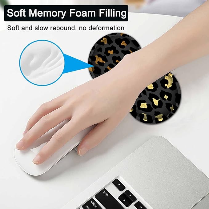 Large Gaming Mouse Pad31.5x11.8 in Extended Computer Mouse Mat with Non-Slip PU Base Ergonomic Memory Foam Keyboard Wrist Restfor Work GamingWriting Pad Gold &amp Black Leopard Office Desk Pad