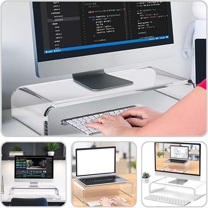 Acrylic Monitor Stand Small Computer Heightening Riser with Neck Support Office Laptop Base for Desk Workstation