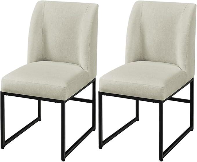 Adjustable Office Computer Chair with Armrest 1pcs Modern Style Beige Upholstered Fabric Comfortable Indoor Dining Chairs Black Leg Color