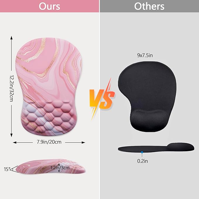 Mouse Pad Wrist Support Ergonomic Mouse Pad with Wrist Rest Comfortable Computer Mouse Pad for Laptop Pain Relief Mousepad with Non-Slip PU Base Pink