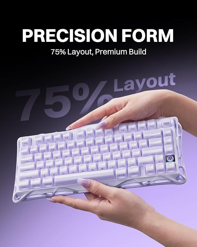 GravaStar Mercury K1 Purple 75% Wireless Mechanical Keyboard – Tri-Mode BT5.0/2.4GHz/USB-C Gaming Keyboard Jelly Keycaps Linear Switches RGB Backlit Creamy Keyboard for PC/Mac Cute &amp Stylish