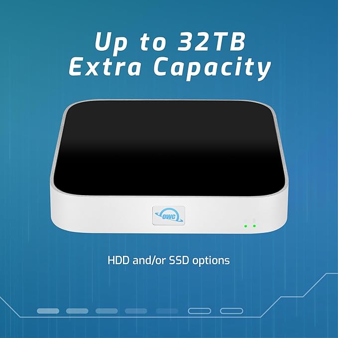 OWC miniStack STX Upgradable Storage Enclosure and Thunderbolt Hub/Mini Dock 4 USB-C Ports Supports 3.5 and 2.5 SSD HDD M.2 PCIe NVMe Upgrades. Works w/Mac Studio Mac mini and Other Devices