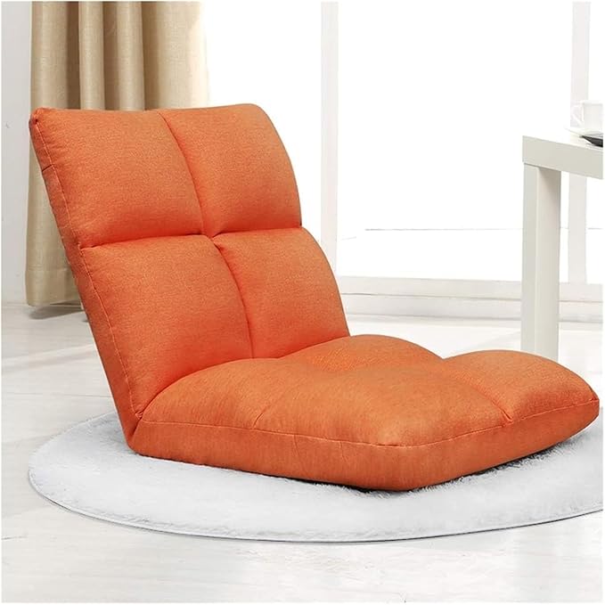ELEFOCUS Folding Sofa Chair Folding Floor Chair Computer Chair On Single Bed 5 Speed Adjustment for Bay Window Bedroom(Orange)
