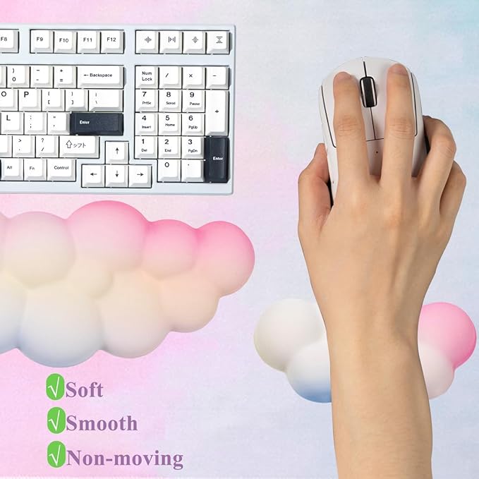 Gaming Desk Mat with Keyboard Wrist Rest Set 4 in 1 Large Mouse Pad &amp Cloud Keyboard Wrist Rest&amp Mouse Wrist Rest&ampCoaster Comfort and Support for Typing and Gaming