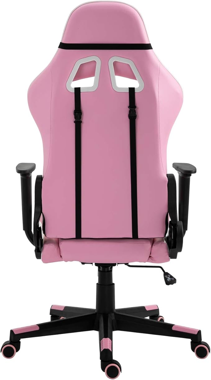 Modern-Depo Gaming Chair Pink White Adjustable Swivel Ergonomic Office Recliner Chairs for Adults Girls