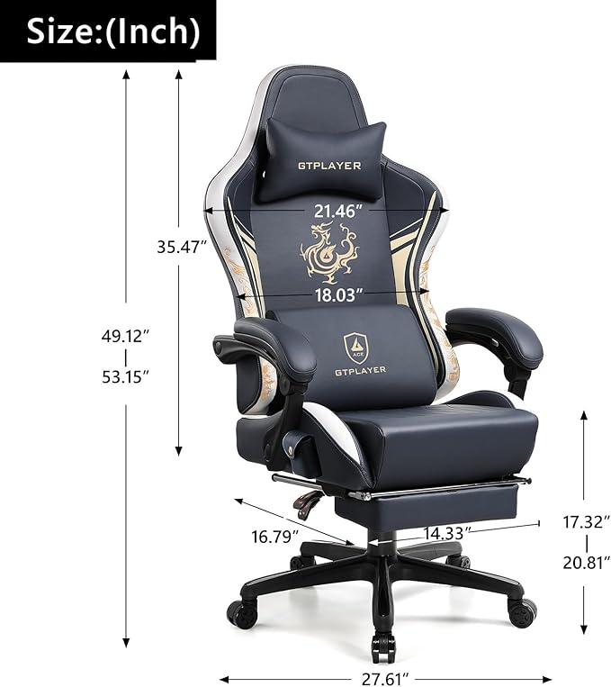 GTPLAYER Gaming Chair with Bluetooth Speakers and Footrest Dragon Series Video Game Chair Heavy Duty Ergonomic Esports Computer Office Chair(BLUEGRAY)