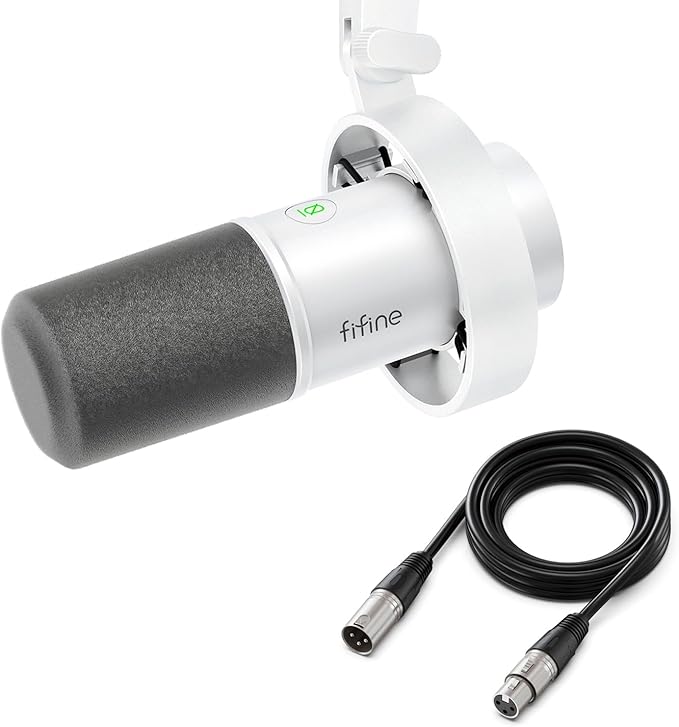 FIFINE XLR/USB Dynamic Mic with 10ft XLR Cable Kit Studio Recording Microphone for Streaming with Mute Tap Volume Control Headphones Jack Black Mic Wire Compatible with Audio Mixer (K688W+L9)
