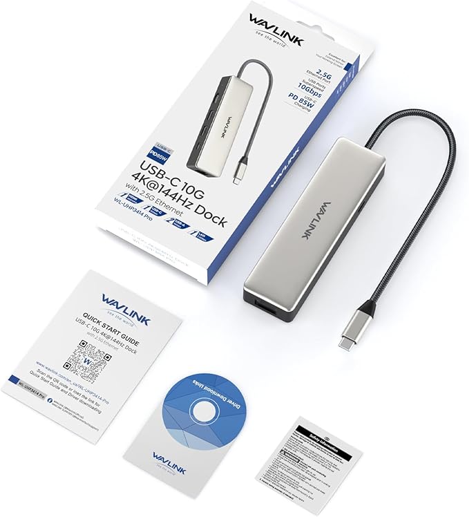 USB C Hub with Ethernet 2.5Gbps WAVLINK 6-in-1 USB C Hub 4K@120Hz HDMI 2.1 3 * 10Gbps USB-C/USB-A Ports 100W PD Charging for MacBook Pro/Air iPad Dell HP Lenovo Asus Acer