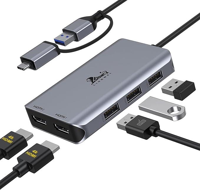 LIONWEI USB 3.0 to Dual HDMI Docking Station for Windows &amp macOS USB C Adapter 2 Monitor Splitter for MacBook Pro/Air/M1/M2/Dell/HP/Lenovo/Surface