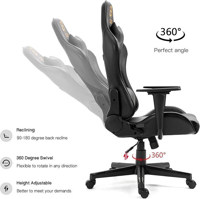 Modern-Depo Black Gaming Chair with Zodiac Star Sign Ergonomic Design Adjustable Swivel and Lumbar Support for Office or Gaming