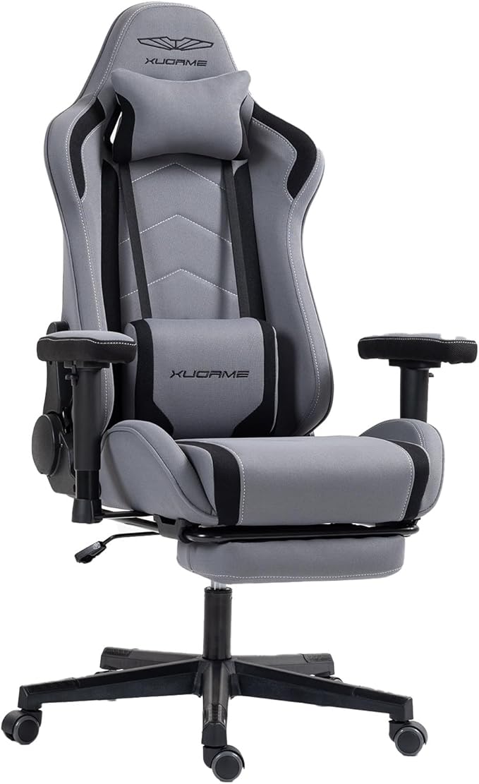 Gaming Chair Video Game Chair with Retractable Footrest and Lumbar Support High Back Ergonomic Computer Chair Adjustbale Height Backrest 4D Armrest (Grey)