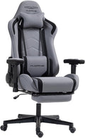 Gaming Chair Video Game Chair with Retractable Footrest and Lumbar Support High Back Ergonomic Computer Chair Adjustbale Height Backrest 4D Armrest (Grey)