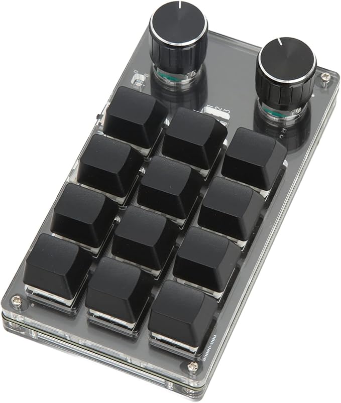 Qqmora One Handed Mechanical Gaming Keypad Green Shaft Shortcut Programmable Keyboard 12 Keys 2 Knobs for OfficeConsole