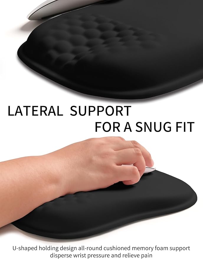 Hokafenle Ergonomic Wrist-hugging Mouse Pad Wrist Support U-shaped Holding Wrist Rest Mousepad for Carpal Tunnel Pain Relief with Cushioned Memory Foam Slope Massage Bulge (Classic 10.2x8.3 inBlack)