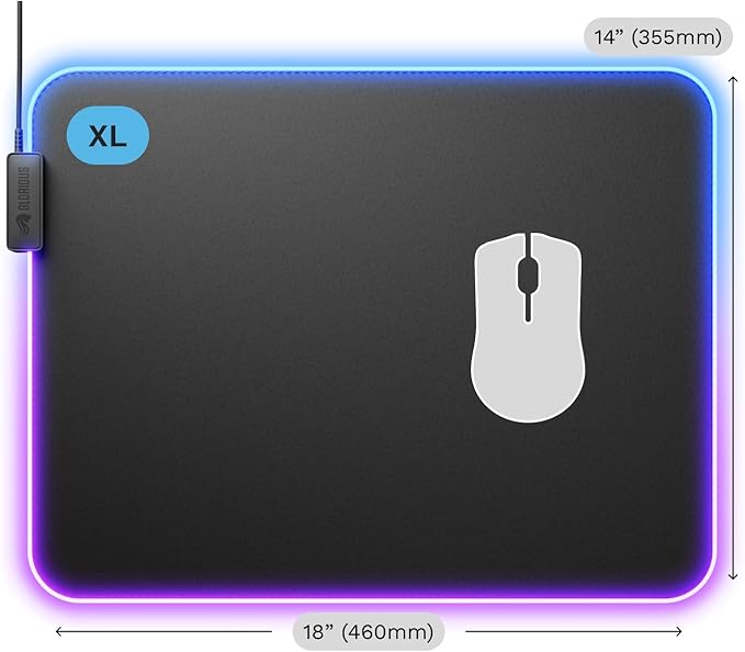 GLORIOUS Gaming Mouse Pad GMP 2 GLED - XL - 2-Zone RGB Lighting InfiniGlow RGB Stitchless Edge Premium Cloth Surface Grippy Rubber Base Optimised for Gaming - 18 x 14 x 0.1 - Large Desk Mat