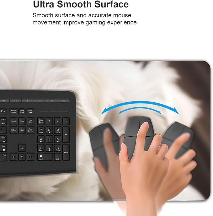 Gaming Mouse Pad Extended Full Keyboard Mat with Stitched Edges Anime Large Desk Pad with Non-Slip Base Cute Maltese Puppy Mouse Mat for Gaming and Office 16 x 35.5 inches Mousepad