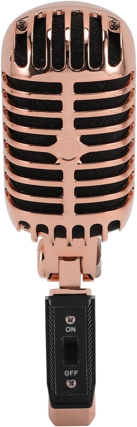 CHICIRIS Vintage Dynamic Microphone with Rack for Flexible Positioning in Karaoke Parties (Pink Gold)